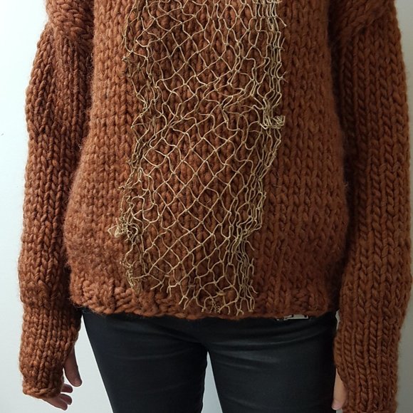 Wool winter set, cinamon cooper, sweater and matching hat, hand knitted - Picture 4 of 11